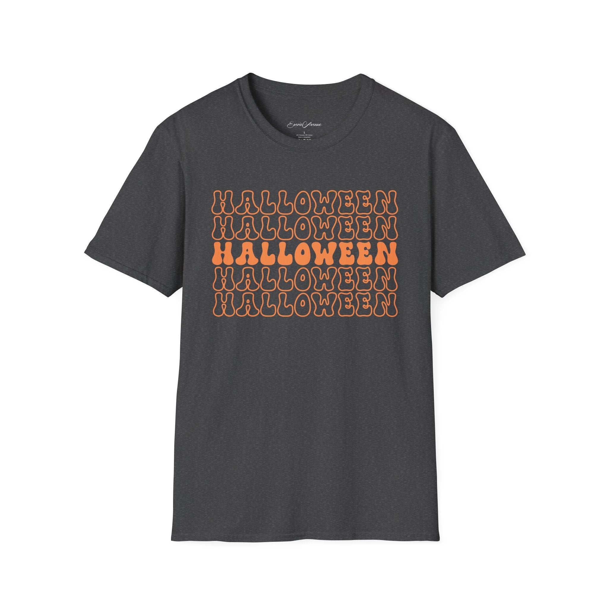Halloween Repeat Graphic T-Shirt — Retro Orange 'HALLOWEEN' Print