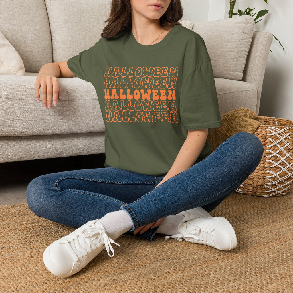 Halloween Repeat Graphic T-Shirt — Retro Orange 'HALLOWEEN' Print
