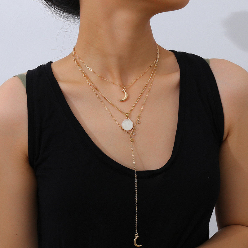 Sun Moon Star Pendant Multilayer Necklace
