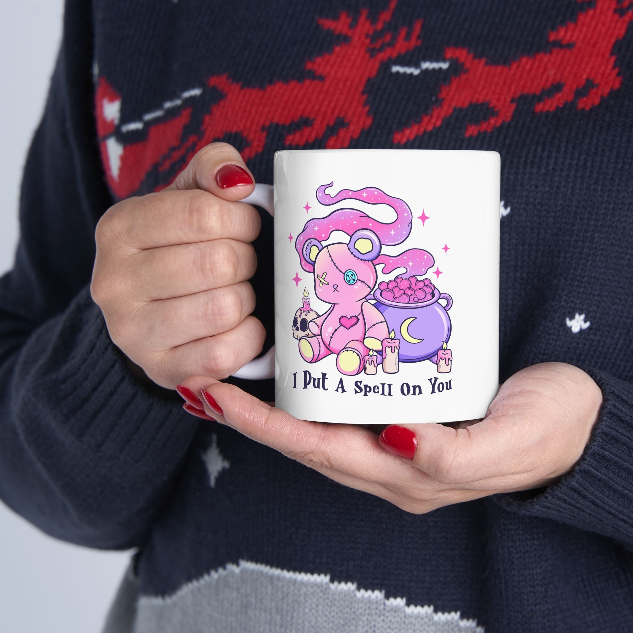 Cute Witchy Skull & Cauldron Ceramic Mug (11oz/15oz) — “I Put a Spell On You”