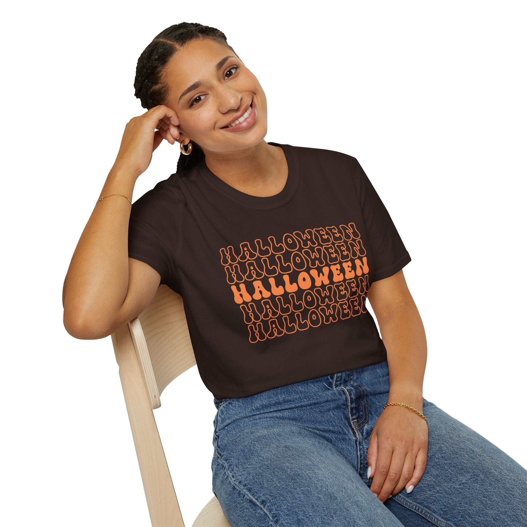 Halloween Repeat Graphic T-Shirt — Retro Orange 'HALLOWEEN' Print
