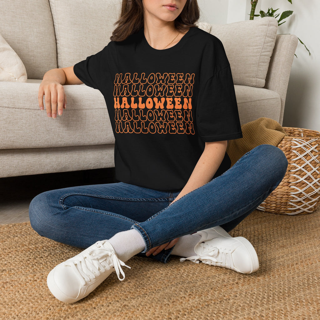 Halloween Repeat Graphic T-Shirt — Retro Orange 'HALLOWEEN' Print