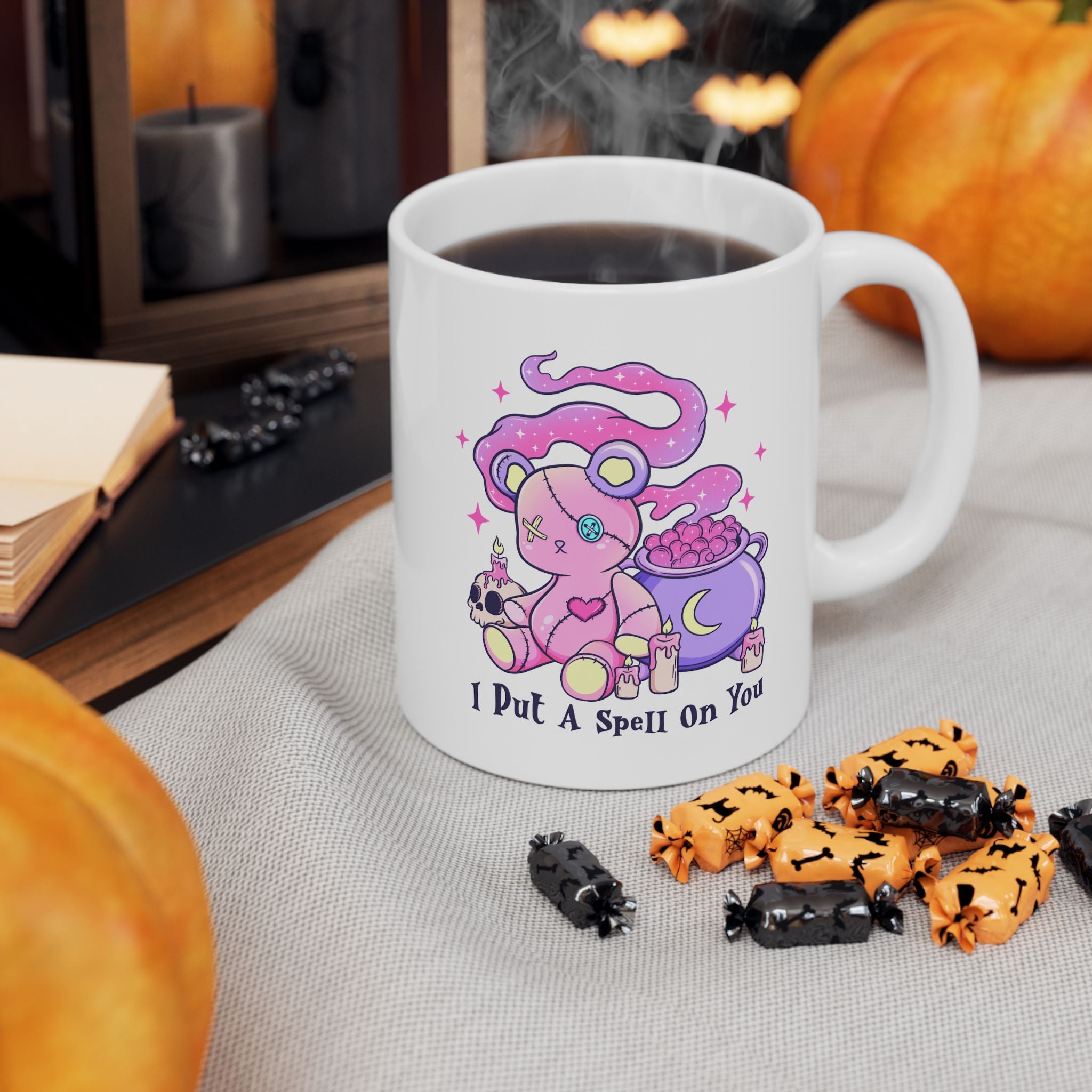 Cute Witchy Skull & Cauldron Ceramic Mug (11oz/15oz) — “I Put a Spell On You”