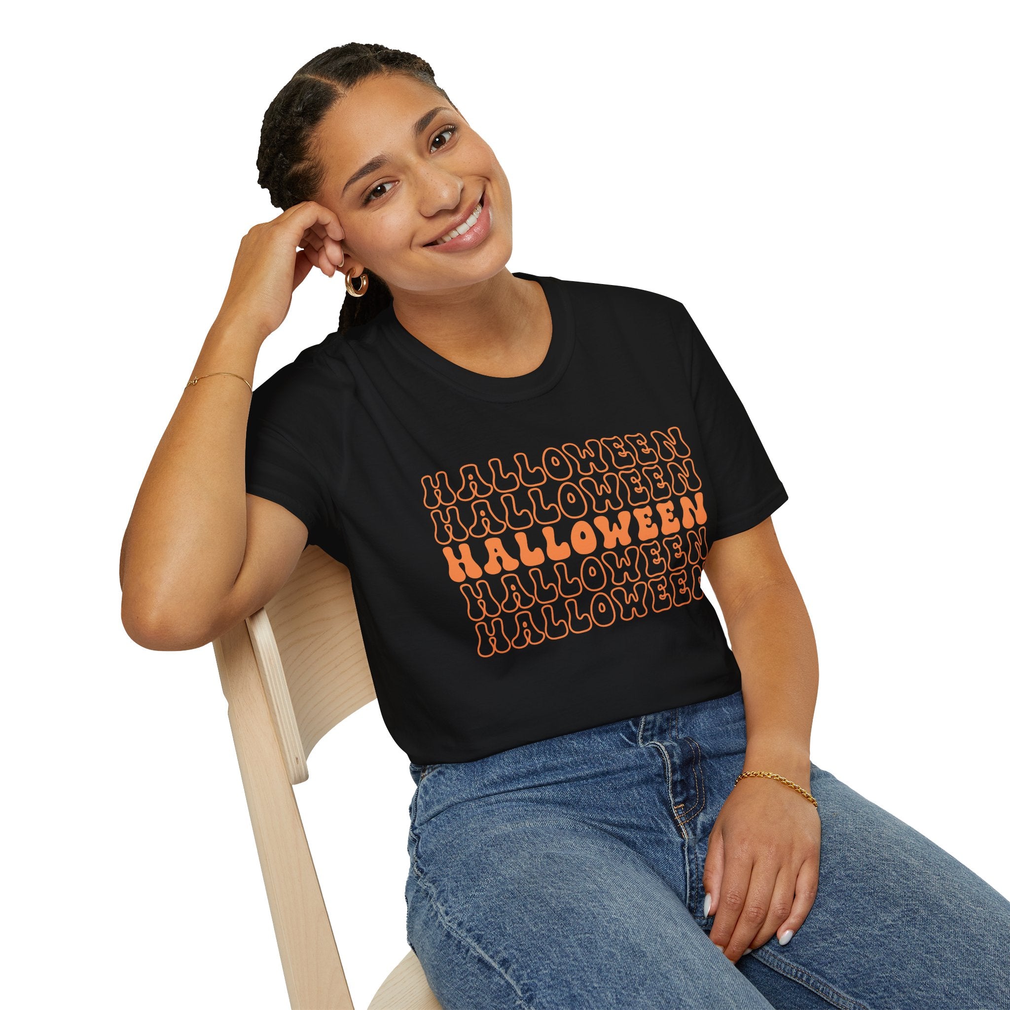 Halloween Repeat Graphic T-Shirt — Retro Orange 'HALLOWEEN' Print