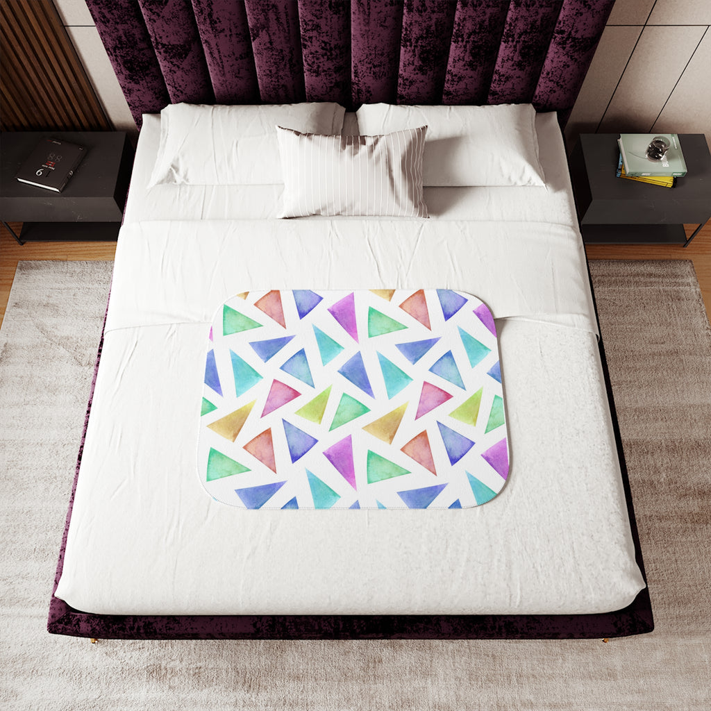 Colorful Watercolor Triangle Sherpa Blanket — Cozy Reversible Throw