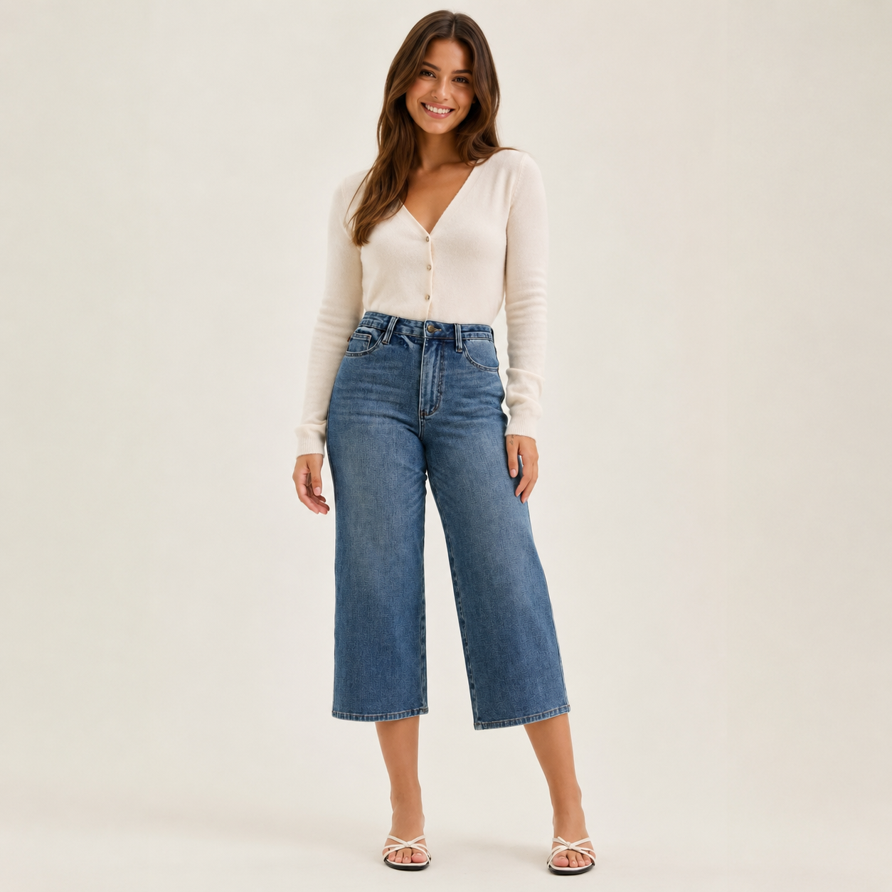 Judy Blue High Waist "Dottie" Wide Crop Md Quarry Fade Jeans