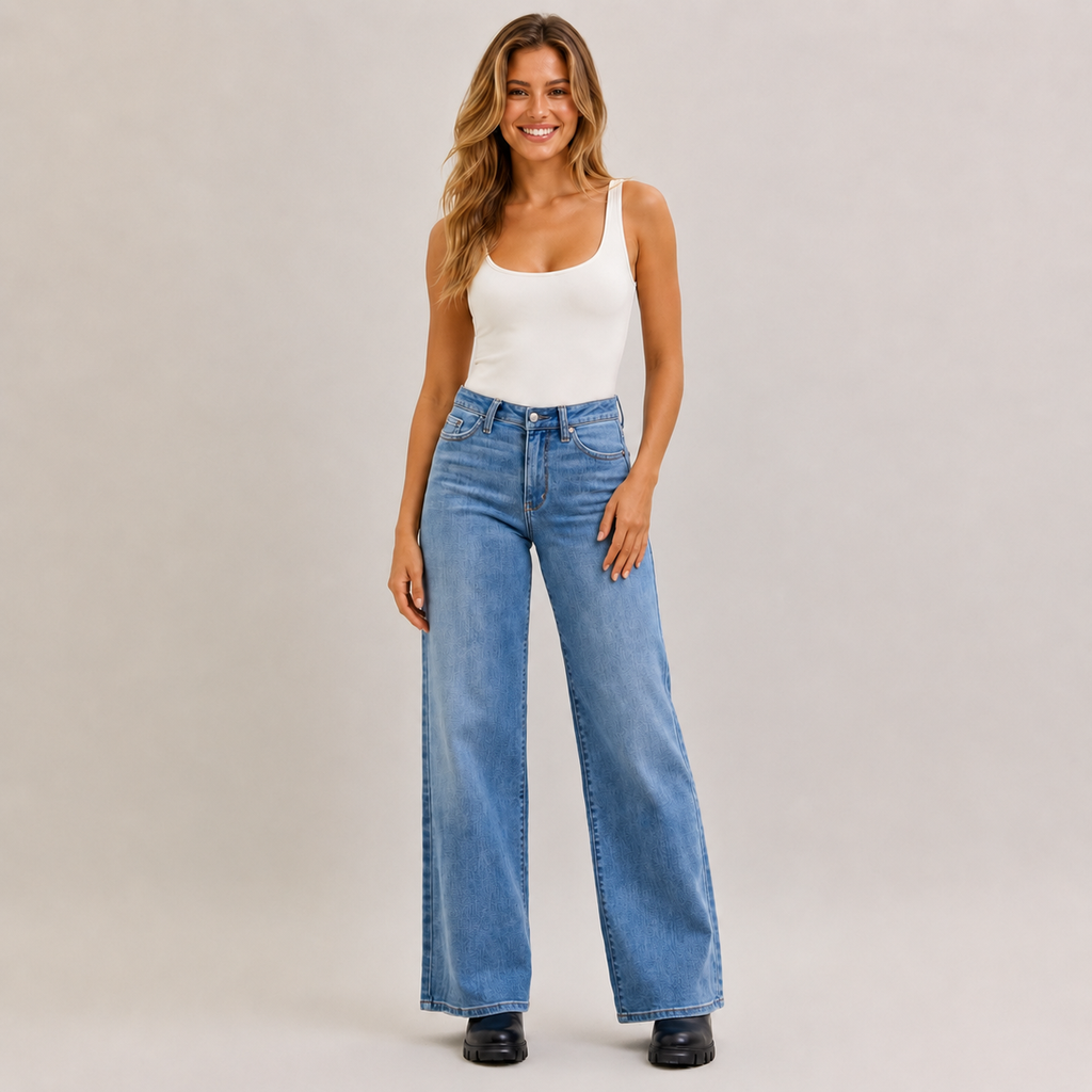 Judy Blue Mid Rise Retro Wide Leg Jeans