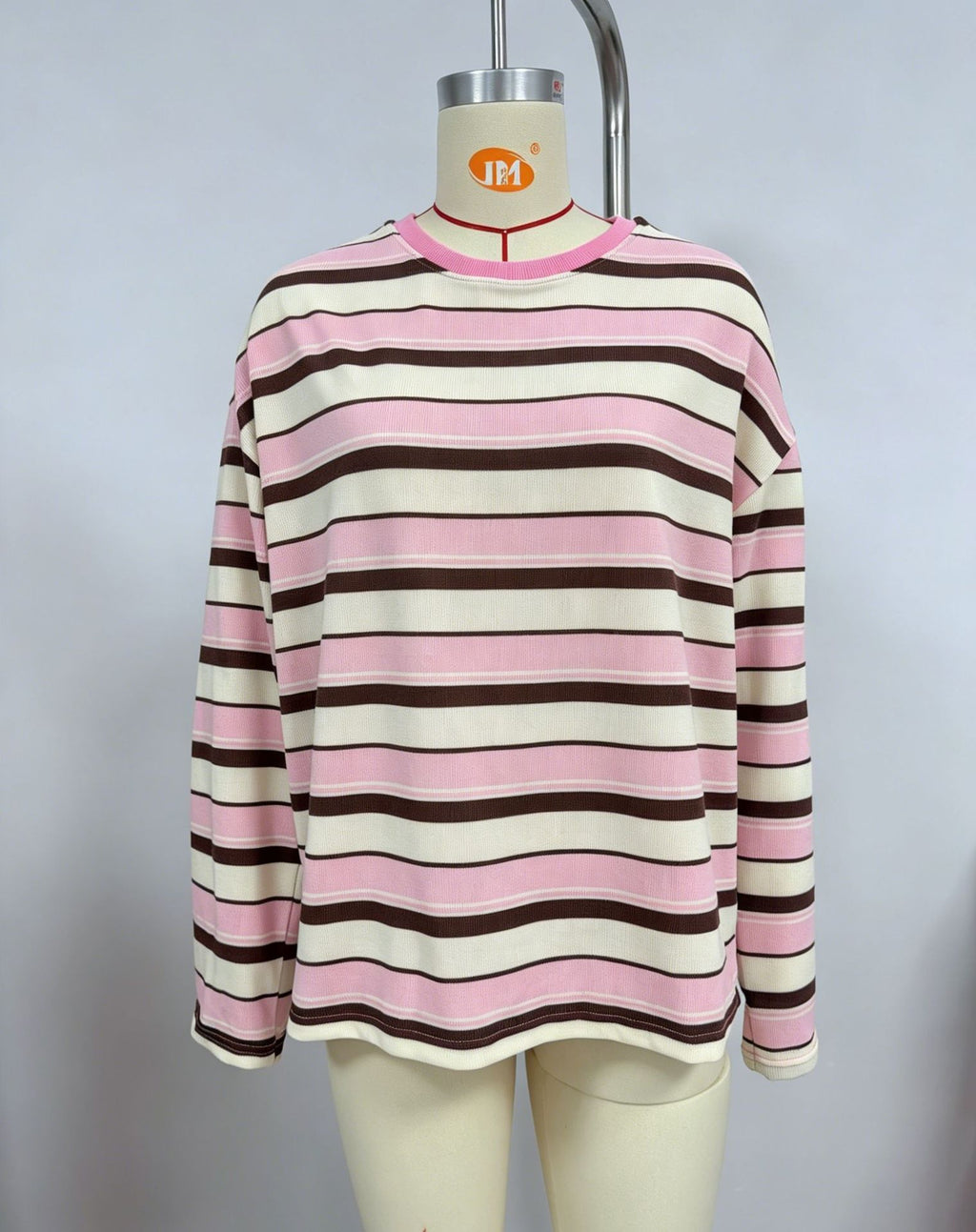 Women's Striped Oversized Pullover Sweatshirt – Round Neck Long Sleeve Top