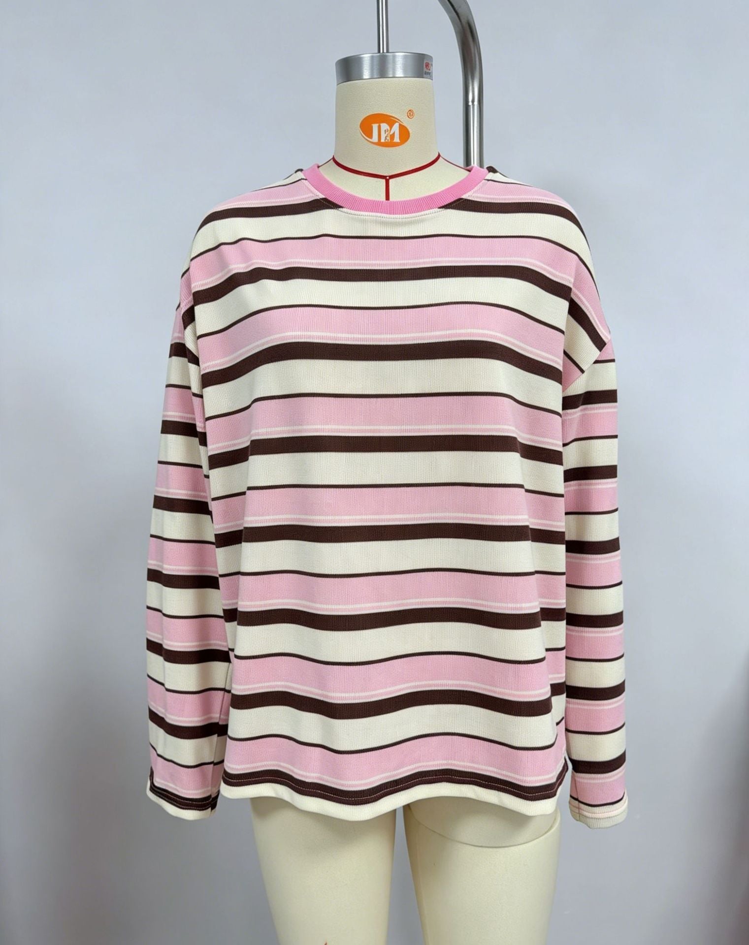 Women's Striped Oversized Pullover Sweatshirt – Round Neck Long Sleeve Top